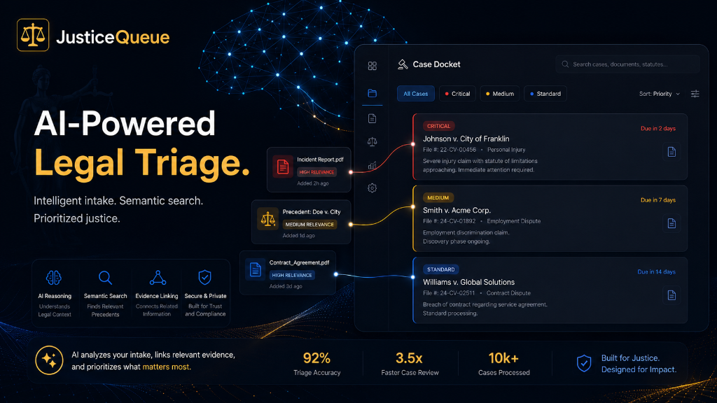 JusticeQueue AI Legal Triage Interface
